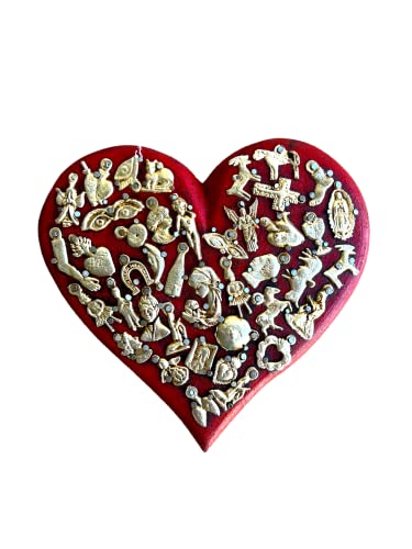 Ex Voto Wanddeko aus Holz, Heiliges Herz mit Milagros - mexikanisches Herz Milagro - Corazon Madera Milagros L Cover