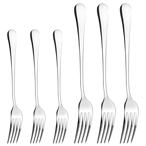 Qinglele Edelstahl Abendessen Tafelgabeln, Gabeln, 6-teiliges Set, 3 große 20,4 cm 8 Zoll, 3 kleine 17 cm 6,7 Zoll, 304 Edelstahl Cover