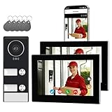 Honmidatek Visiophone Connecté à 2 Fils, Interphone Vidéo Filaire avec 2 Moniteurs 7 Pouces, Unlock à Distance, Audio Bidirectionnel, RFID, Vision Nocturne, WiFi Dual-Band, 2 Family kit