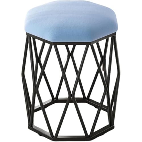 SENKAR メイクアップチェア ドレッサーチェア 化粧椅子 スツール 北欧 おしゃれ アイアン製 ホワイト×ゴールド脚 綿クッション 省スペース 鏡台・化粧台用 リビング・寝室用 女性向け 組立簡単 (黒い棚,ブルー-綿布)