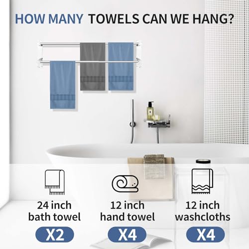 KAHCNVN Stainless Steel Double Towel bar,adjustable16-28IN Double Towel Racks for Bathroom Wall Mounted,Suitable for Bathrooms and Kitchens by KAHCNVN - Image 3