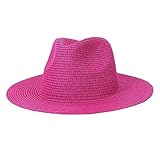 Sun Hats Men Women Summer Panama Wide Brim Straw Hats Colorful Outdoor Jazz Beach Cap, Rose Red, Small