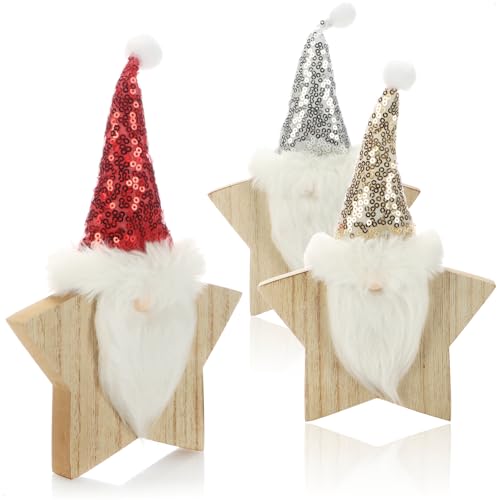 com-four® 3X Holz-Aufsteller für Weihnachten - Filz-Wichtel in...