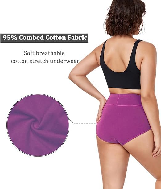 Image of DIVING DEEP Women's Briefs, 4 Pack, High Waisted Underwear, Comfortable Cotton Panties