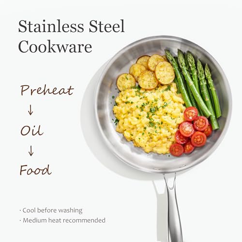 Image of CAROTE 3-Piece Tri-Ply Stainless Steel Frying Pan Set, Skillet Set 8 inch /10 inch /12 inch, Induction Compatible, Oven & Dishwasher Safe, Silver Handle