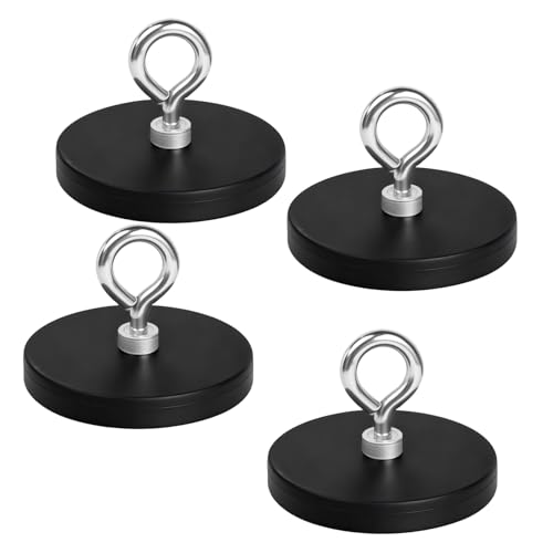 4 Stück Neodym Magnete Gummiert Ø 43mm Extra Stark Gummiert Magnete Anti-Rutsch Gummi Runde Magnetes mit M4 Externer Bolzen und Magnethaken 10kg Haftkraft Magnetischer Montagesockel für Lampen Geräte