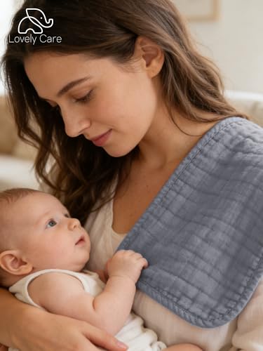 Image of Lovely Care 12 Pack Muslin Burp Cloths 100% Cotton Muslin Cloths Large 20''x10'' Extra Soft and Absorbent Baby Burping Cloth - Slate, Navy & Grey