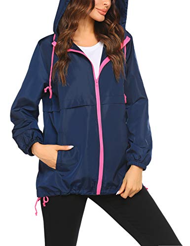 Beyove Womens Raincoat Waterproof Lightweight Rain Jacket Active Hooded Women Adjustable Climbing Coats, Navy Blue XL - Thumbnail 2