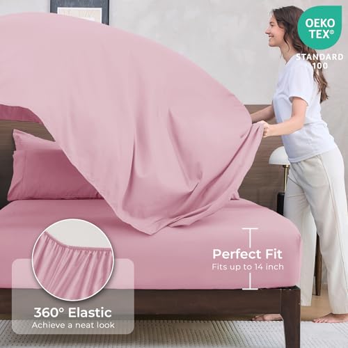 HEVUMYI Pink Full Comforter Set - 7-Piece All Season Bed in a Bag Full, Ultra Soft Bedding Set with Comforter, Flat Sheet, Fitted Sheet, Pillowcases, Pillow Shams, Pink