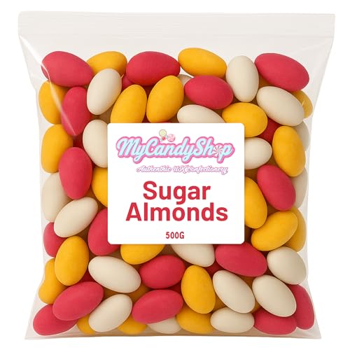 MyCandyShop Sugared Almonds 500g - Traditional Retro Sweets in Bulk Cheap - Halal, Vegan Friendly Sugared Almonds for Weddings, Celebrations & Gifts - UK-Made