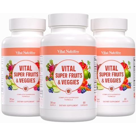 Vital Super Fruits & Veggies - Daily Superfood Capsules for Adults - Fruit & Vegetable Supplements to Boost Immunity & Energy - 2-in-1 Formula for Overall Wellness Cover