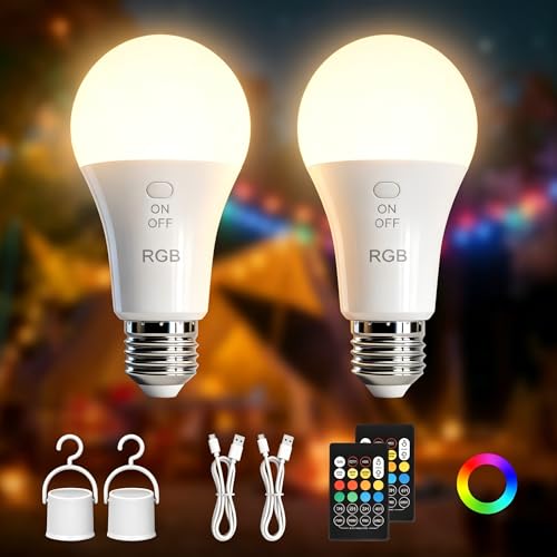 Kambo E27 LED RGB Ampoule Rechargeable avec télécommande, 2 pièce