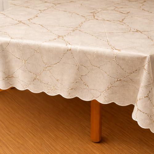 Image of Homerz Premium Waterproof PVC Sparkle Table Cover Collection | Table Cover with Scallop Edges | Dust, Spill & Scratch Resistant (Golden Marble Elegance, 54x78 inch-6 Seater Dining Table)