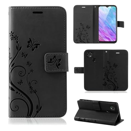 betterfon Hülle Kompatibel mit ZTE Blade 10 Smart | Premium PU Leder Handyhülle Wallet Hülle für Blade 10 Smart | Schutzhülle Blumen Klapphülle Handyhülle | Schwarz