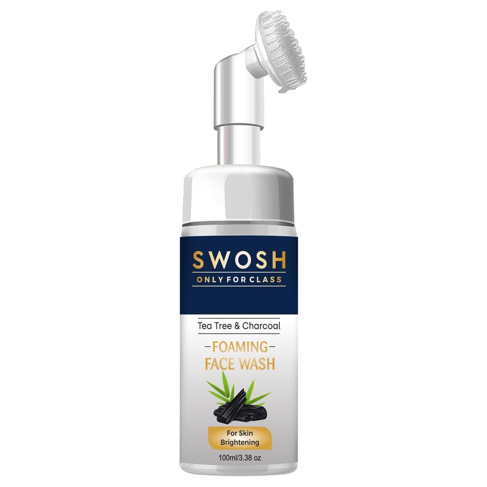SWOSH Activated Charcoal Face Wash With Tea Tree Oil For Women and Men 100 ml With Bulit In Silicone Brush