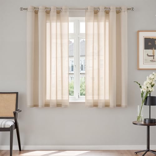 TOPICK Cortinas de Gasa con Ojales Transparente Cortina Aspecto de Estilo Moderno Bistro Casa Campo Salón Dormitorio Rústico para Ventana Beige Clara Juego de 2 Unidades 140 x 160 cm
