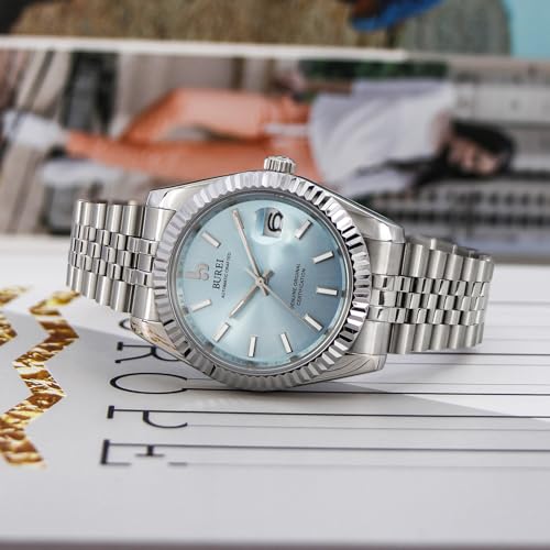 Image of BUREI Men's Classic Luxury Watch Stainless Steel Waterproof Machine Watch Fashion Double Watches Date Sapphire Crystal