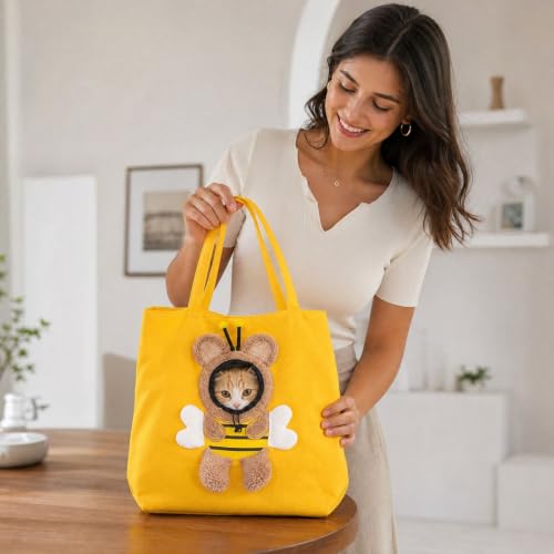 Canvas Cat Carrier Tote Bag with Head Hole Foldable Travel Handbag Dog Bag — view 2