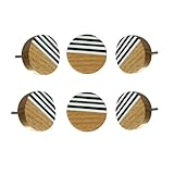 Perilla Home Aubrey Wooden Black&White Knobs Pack of 6 Handmade (1.5 Inch Diameter) Kitchen Cabinets Knobs Stylish Pulls with Brass Metal Screw Drawer Knobs for Closet Hallway Bedrooms Bathroom