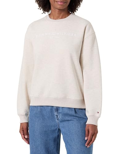 Tommy Hilfiger Damen Sweatshirt ohne Kapuze, Elfenbein (Heather Oatmilk), XXXL – Ansicht 1