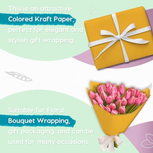 Image of SMART&CASUAL 17.8 inch x 760 inch (63') Orange Kraft Craft Paper Roll for Gift Wrapping Bulletin Board Bouquet Flower Art Packing Parcel Table Covering 80GSM 55LB (Orange, 17.8 inch x 63')