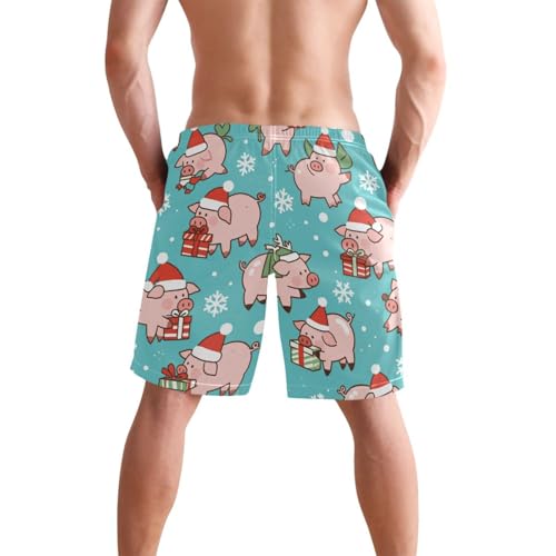 Men's Swim Trunks Quick Dry Swimming Shorts with Pocket Christmas Pigs Cute Swimsuit Trunks2