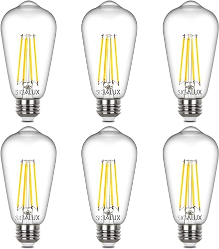 Sigalux Edison Bulbs, E26 LED Bulb ST58 Filament Clear Non-Dimmable Vintage Light Bulbs 60W Equivalent 700LM Daylight White 5000K 15, 000hrs 6 Pack