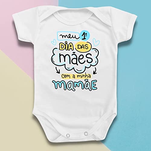Body Bebê Meu Primeiro Dia das Mães Azul Menino Macacão Tamanho:G;Cor:Azul
