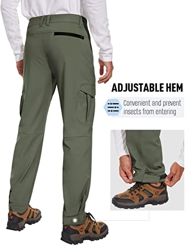 Puli Mens Pants Casual Hiking Cargo Hiking Pants Stretch Elastic Waist Lightweight Waterproof Breathable Pant Green #TOP1