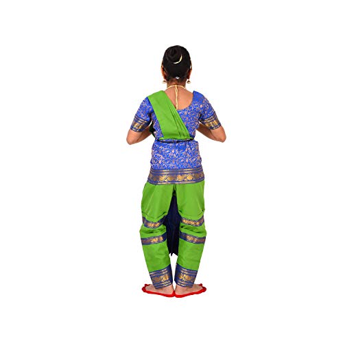 Image of BHARATANATYAMWORLD Bharatnatyam Readymade Blue & Green China Silk for Fancy Dress /Costume Competitions /School Events /Annual Functions