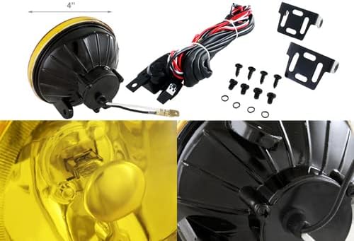Pair Universal 4" Round Chrome Housing Yellow Lens Fog Lights Driving Lamps Assembly Kit, Bulbs and Switch