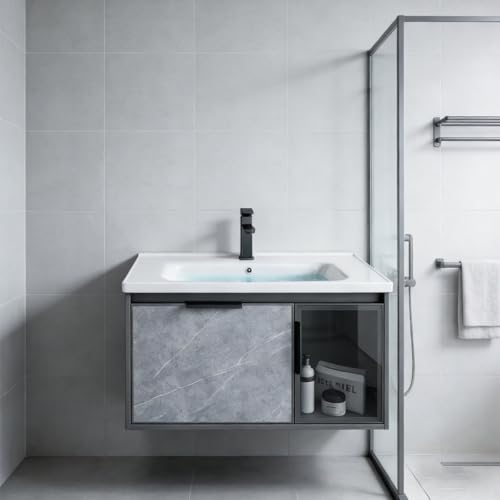 Mueble de baño con lavabo rectangular sobre encimera de fácil limpieza y 71x48cm 3