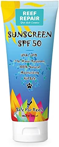 Reef Safe Sunscreen SPF 50 All Natural, Water Resistant, Moisturizing, Biodegradable, Broad Spectrum UVA/UVB Ocean Friendly Mineral Sunblock from Reef Repair 4 fl. Oz