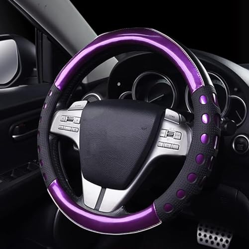 Image of NIKAVI Fashion Steering Wheel Cover - Violet Color | Size - Medium | Diameter 38 cm | O-Type | Car Steering Wheel Protector, Anti-Slip, Stylish Leather Finish Grip Cover for Round Steering Wheels