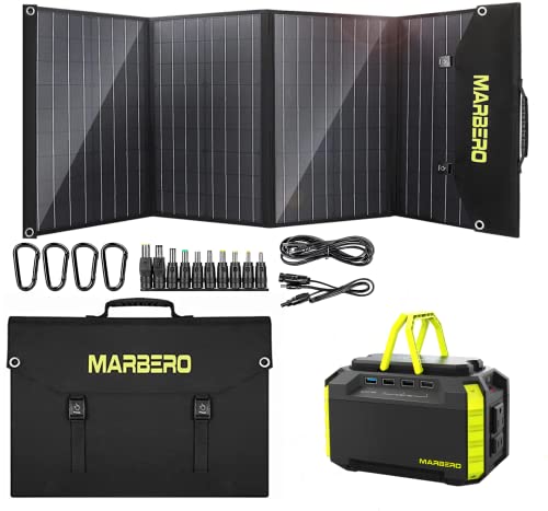 MARBERO Solar Generator 150W Peak Portable Power Station 150Wh with 100W Solar Panel Included with DC, AC, USB A, USB C, Flashlights for Camping, Home, Outdoor, Office, School, Emergency