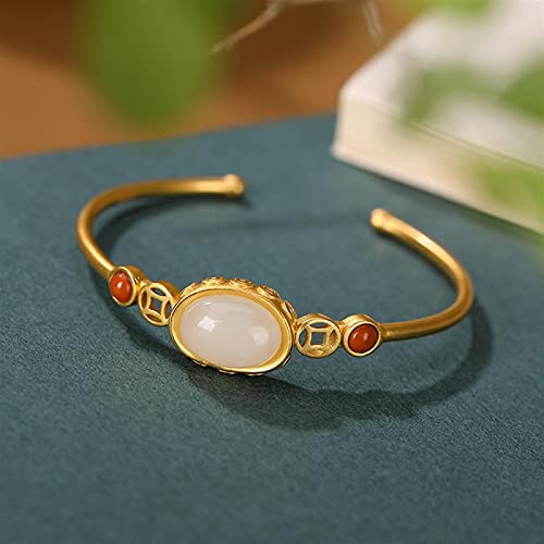 Bracelet en Jade hétien s925 argent jonc dame ajustable