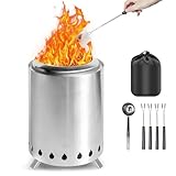 【What's Inside the packaging?】 Fire pit comes with 4 extendable sticks for marshmallows or hot dogs. The set provide a loading spoon for adding more pellets. The carrying bag is a very nice touch. Good for many occasions. Great tabletop unit for dini...