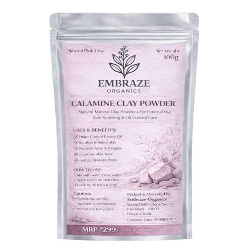 Image of Calamine Clay Powder for Face Pack | Natural Pink Clay for Acne, Pimples, Oil Control & Skin Soothing Care | Deep Cleansing Mineral Clay (100g)