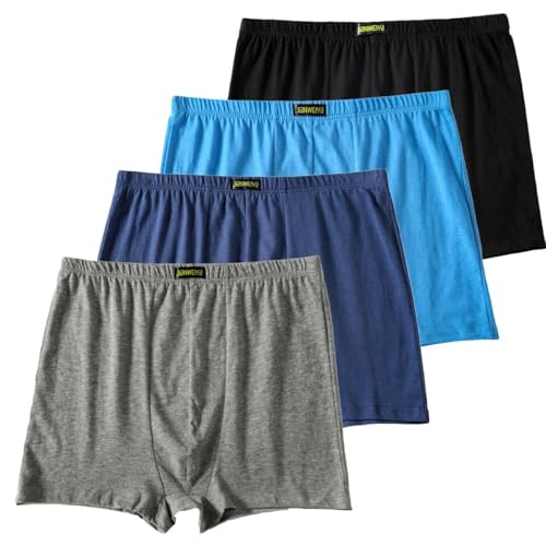 Cotton Men's Boxer Shorts Underwear,Plus Size Boxer Brief, Loose Fit Soft Stretchy Trunks 4 Pack,US L-5XL