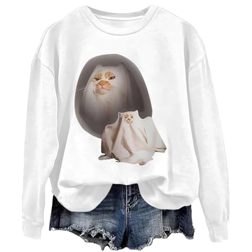 Antidaa Ghost Kitten Cat Halloween Sweatshirt & Hoodie Unisex Halloween Ghost Cat Funny Graphic Pullover Top