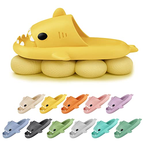 Dihope Shark Slippers Unisex Hai Hausschuhe Sommer Cloud Slides Badelatschen Damen Herren rutschfeste Badeschuhe Super Weich Hai Badeschlappen(Gelb 1,40/41) Cover