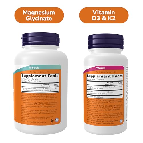 Image of NOW Foods Metabolic Support Bundle - Mag Glycinate + VIT D3 K2 Supplements | Magnesium Glycinate 180ct + Vitamin D3 K2 Vit D3 K2 1000IU /45mcg 120ct-Supports Muscle, Nerve & Heart Function & Health*