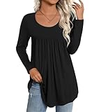 CATHY Womens Long Sleeve Casual Tunic Tops Fall Fashion 2025 Loose Fit Dressy to Wear with Leggings Winter Elastic Shirts, XXL, Black