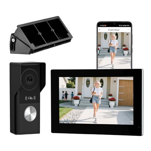Honmidatek Kit de Videoportero con conexión de 2 Hilos, Timbre Video Mirilla y 7'' Monitor Táctil a Color, Desbloqueo Remoto de Puertas y Puertas, Detección de Personas y Audio Bidireccional