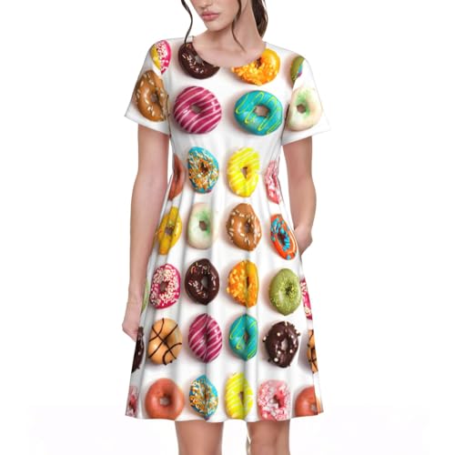 Robe d'été décontractée imprimé beignets avec poches pour femme