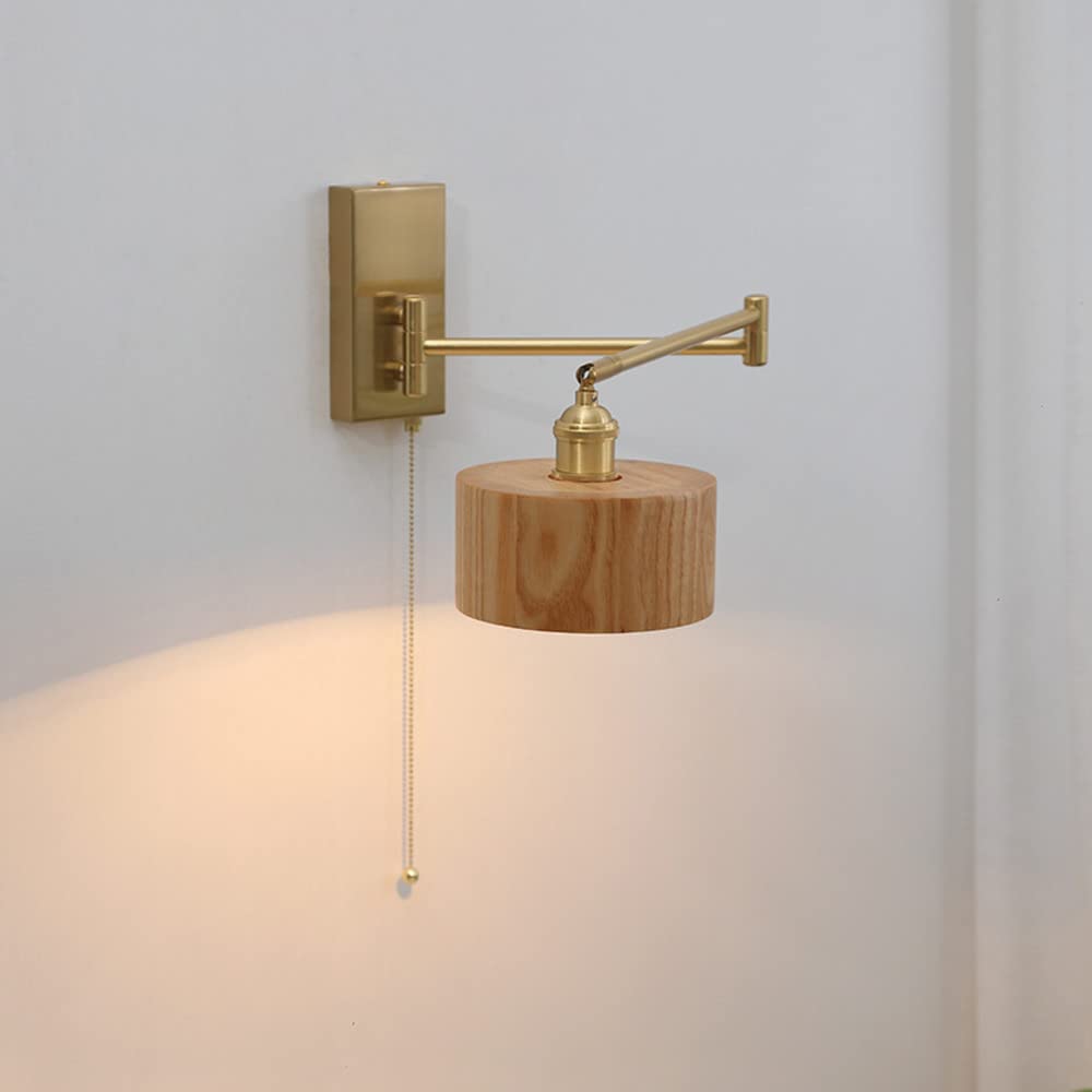 Applique da Parete con Braccio orientabile, Lampada da Parete in Legno, Lampada in Metallo Regolabile, Lampada da Lettura per Camera da Letto, Comodino, Soggiorno, corridoio e Stud