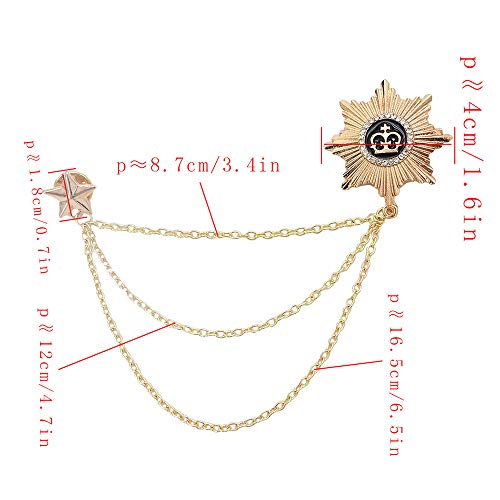 Huture 3Packs Men's Elegant Brooch Wing Tassel Chain Brooch Rudder Brooch Shield Brooch Lapel Pin Badge Brooch Rhinestone Badge Vintage Corsage For Men Tie Hat Scarf Suit Tuxedo Gold #TOP5