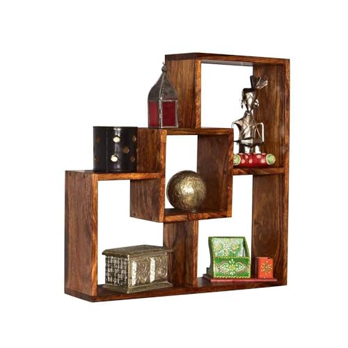 Image of Sheesham Wood Wall Decor Floating Shelf Display Rack Decorative Hall Decor for Living Room Home Furniture (Natural Finish)
