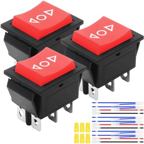 MKBKLLJY 3Pcs Momentary Motor Polarity Reverse Rocker Switch Red DC 20A ...