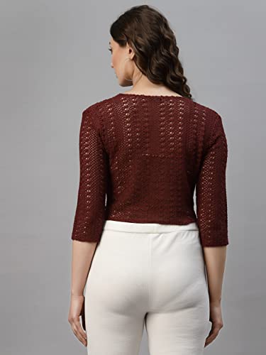 Image of Style Quotient Women Cotton self Design lace Crop Open Front Shrug
